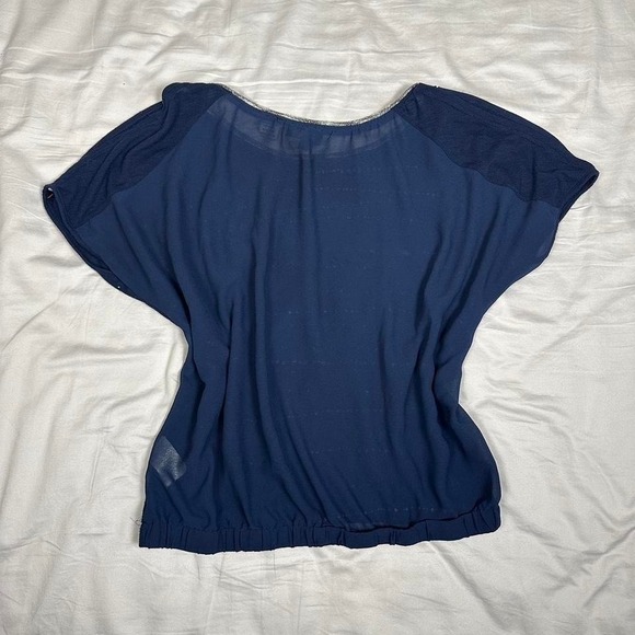 y2k Miss Me navy blue & silver glitter bat wing short sleeve wide neck top - Picture 4 of 6